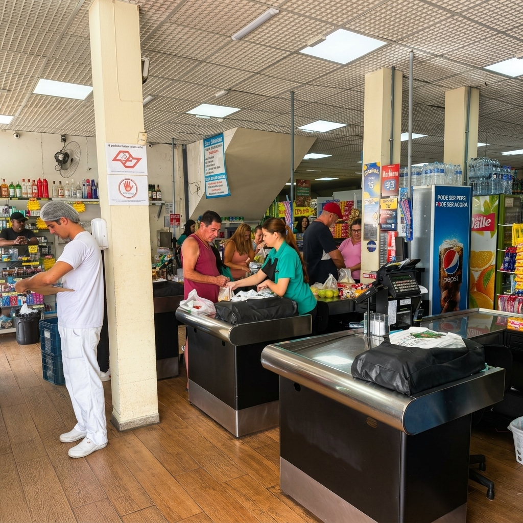 Foto real do caixa do Supermercado Itajara